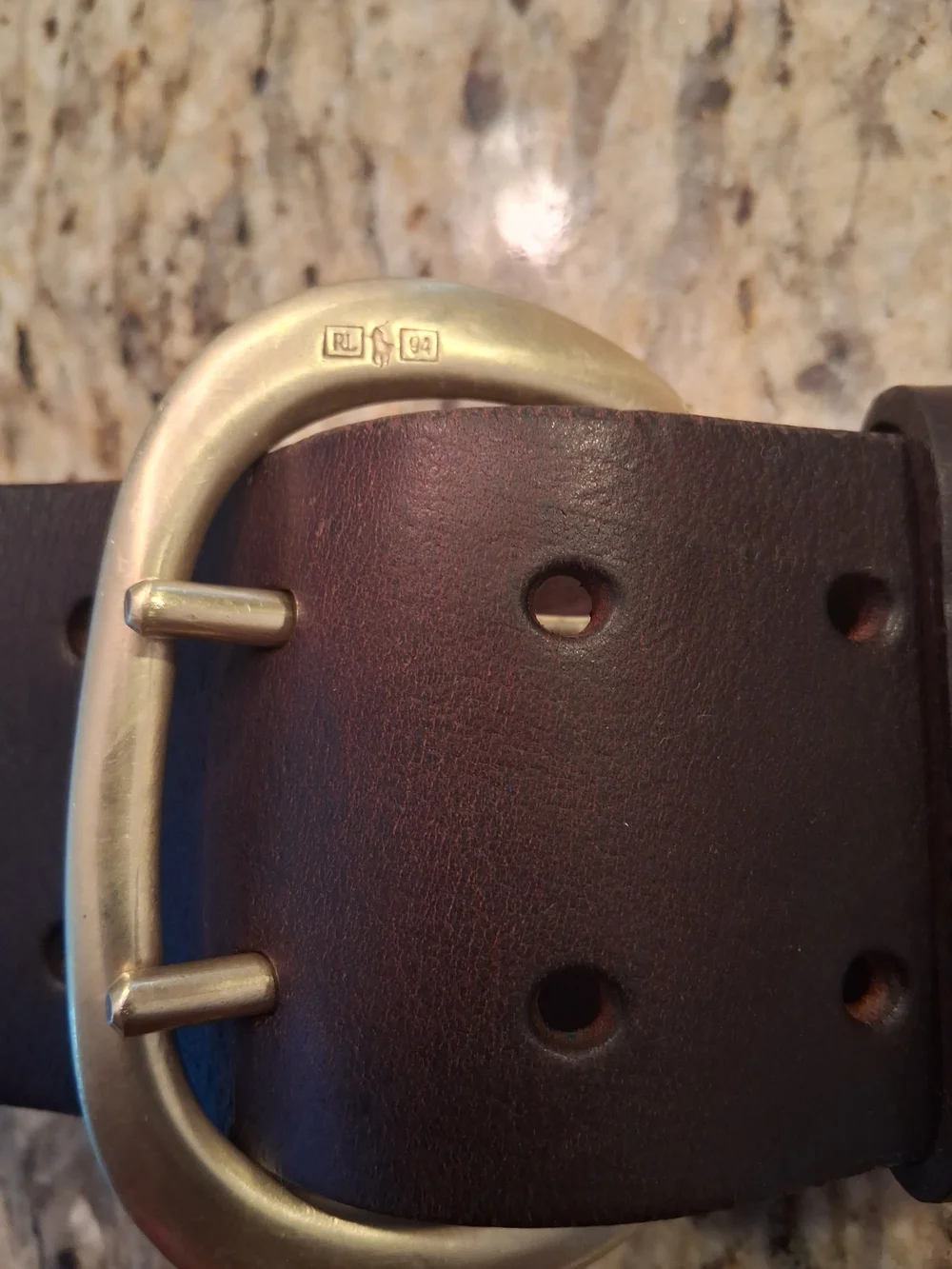 Ralph Lauren Brown Leather Belt with Brass Buckle